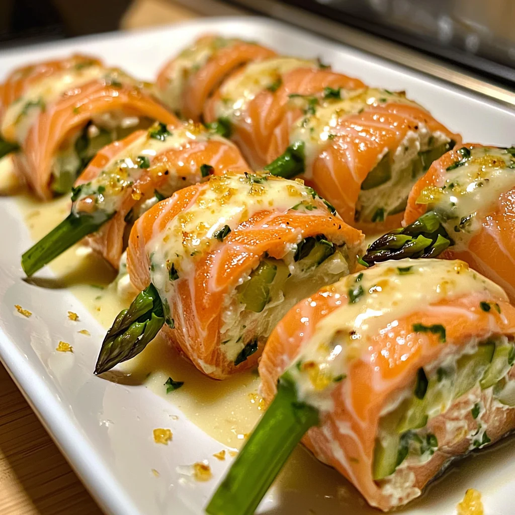 Asparagus and Lemon Basil Ricotta Stuffed Salmon Rolls with Lemon Sauce image 4