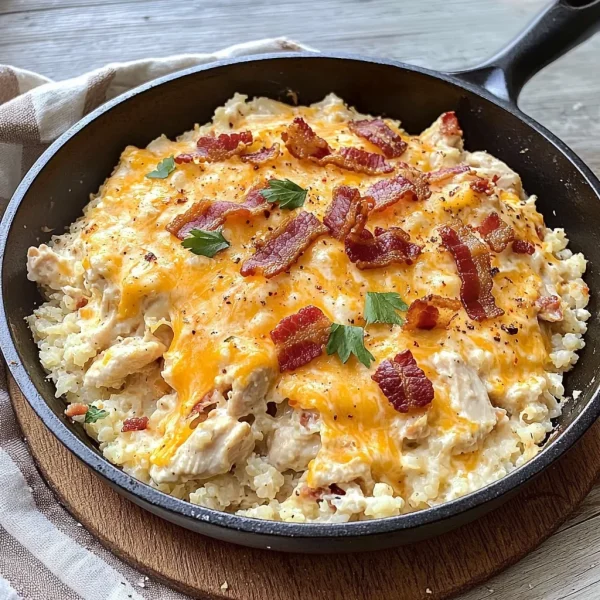 Cheesy Buffalo Chicken Cauliflower Rice Skillet