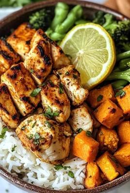 Healthy Chicken & Sweet Potato Rice Bowl with Lemon and Veggies
