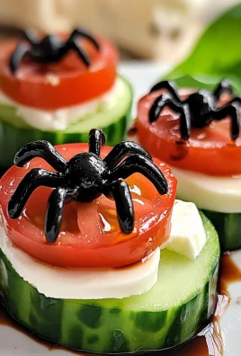 Keto Halloween Spider Caprese Cucumber Bites