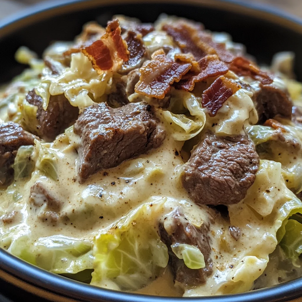 Keto Pork and Cabbage in Creamy Bacon Sauce