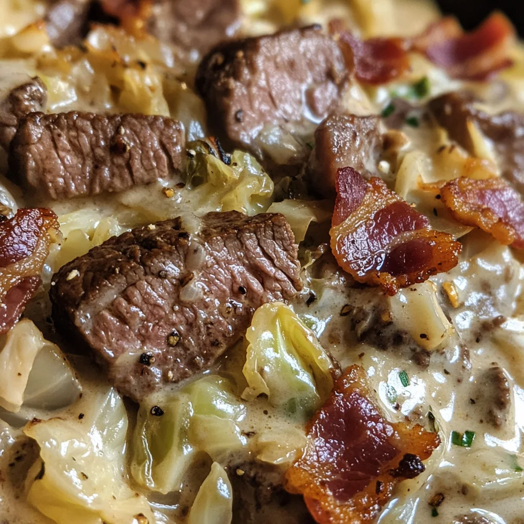 Keto Pork and Cabbage in Creamy Bacon Sauce