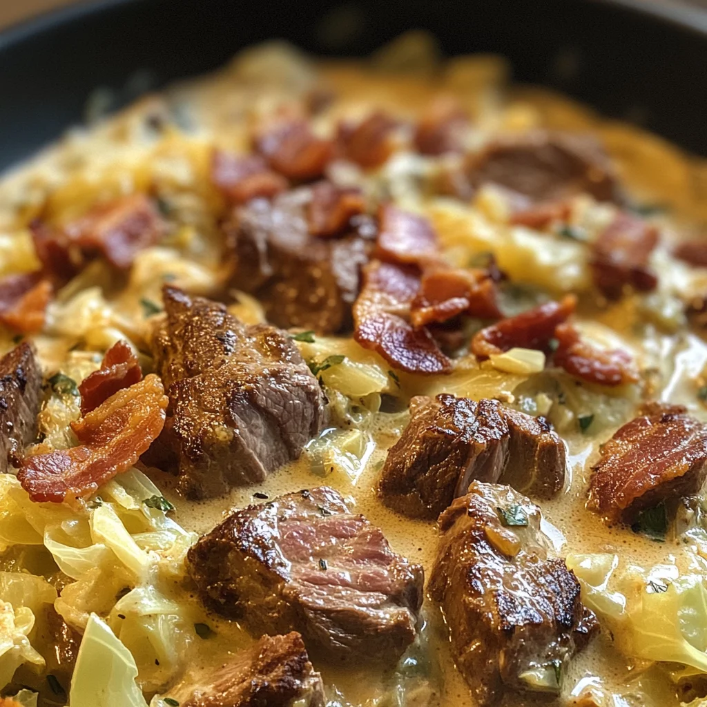 Keto Pork and Cabbage in Creamy Bacon Sauce