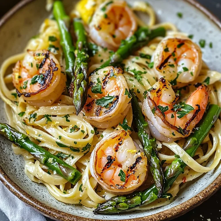 Lemon Asparagus Pasta with Grilled Shrimp