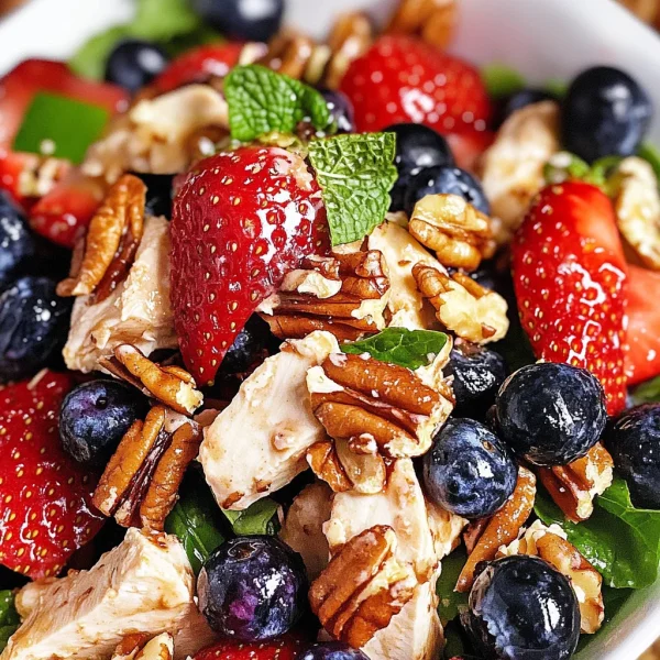 Low-Carb Mixed Berry Chicken Salad with Candied Pecans