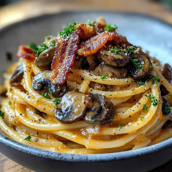Pumpkin & Mushroom Spaghetti with Crispy Bacon