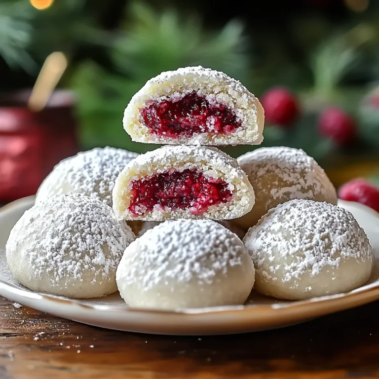 Raspberry Filled Almond Snowball Cookies
