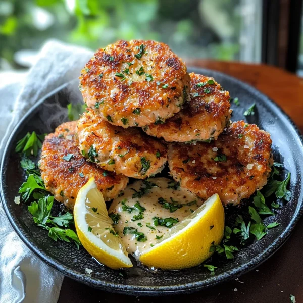 Salmon Patties with Creamy Lemon-Garlic Sauce