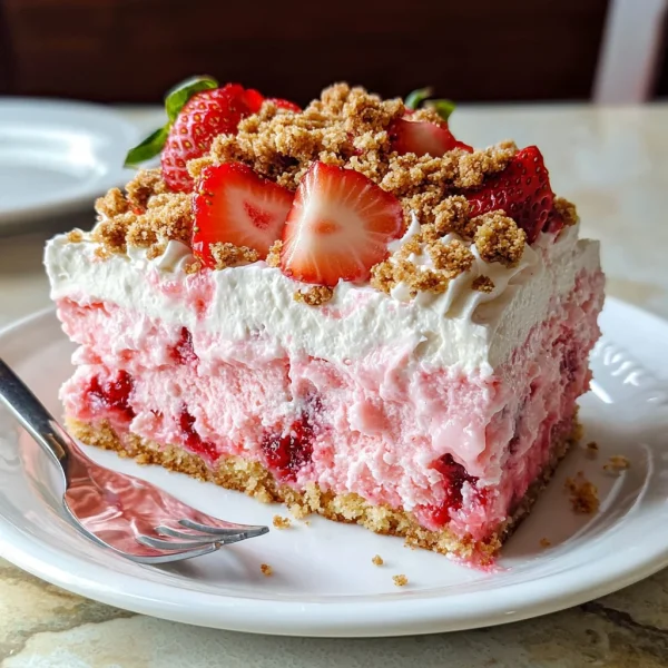 Strawberry Crunch Poke Cake