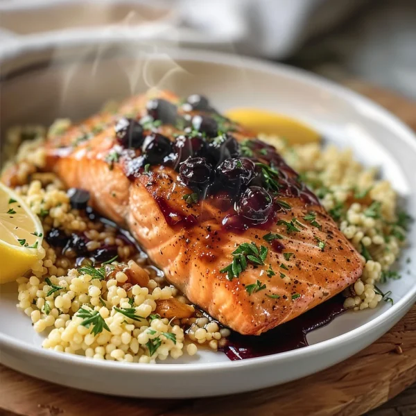 Blueberry Glazed Salmon with Lemon Herb Couscous