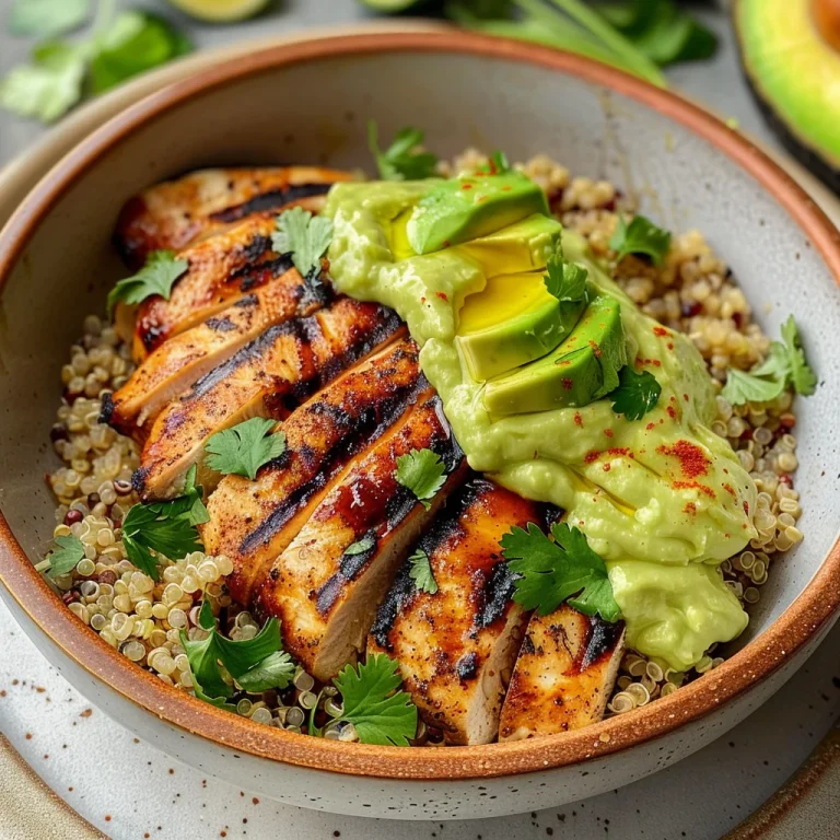 Grilled Chicken Quinoa Bowls with Avocado Sauce Delight!
