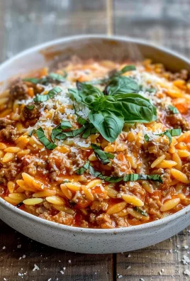 Ground Beef Orzo with Tomato Cream Sauce and Fresh Basil