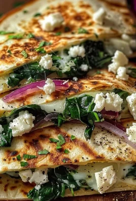 Mediterranean Quesadillas with Spinach Feta Mozzarella and Red Onion
