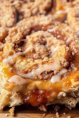Peach Cobbler Cinnamon Rolls with Crumb Topping