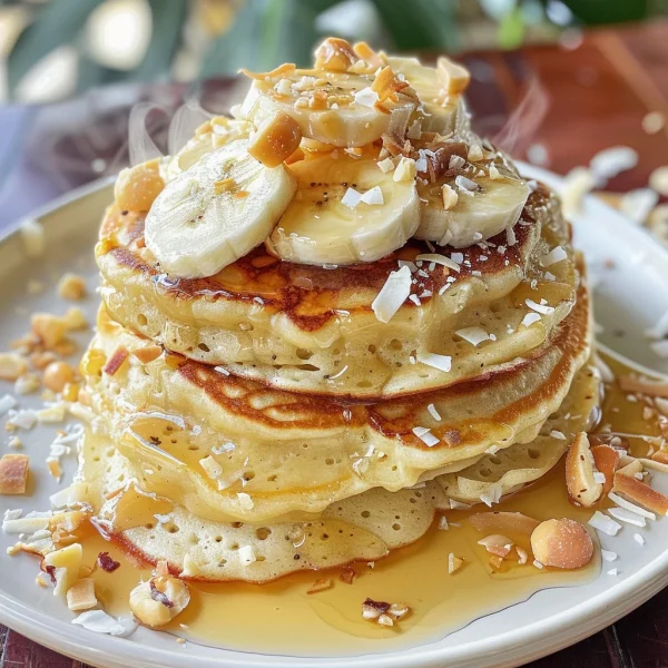 Toasted Coconut Macadamia Pancakes with Coconut Syrup