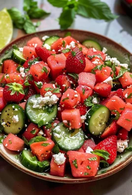 Watermelon Cucumber Salad with Strawberries and Feta
