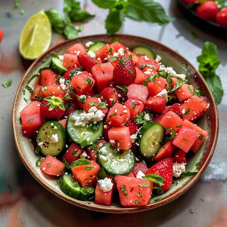 Watermelon Cucumber Salad with Strawberries and Feta