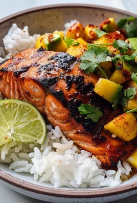BBQ Salmon Bowls with Mango Avocado Salsa
