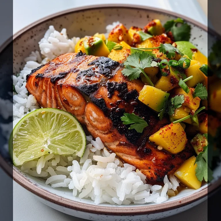 BBQ Salmon Bowls with Mango Avocado Salsa