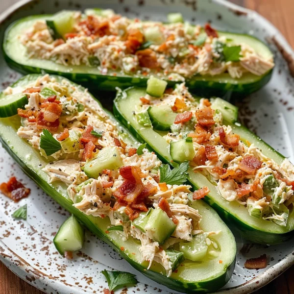 Bacon Ranch Chicken Salad Cucumber Boats