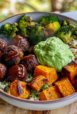 Barbecue Meatball Bowls with Avocado Goddess Sauce