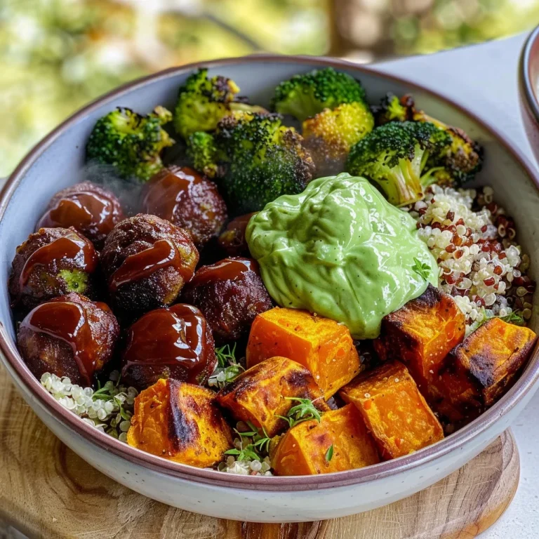 Barbecue Meatball Bowls with Avocado Goddess Sauce