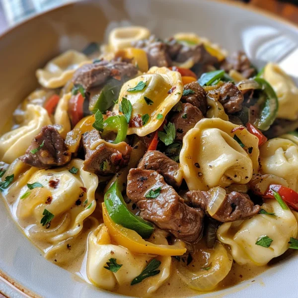 Cheesesteak Tortellini in Rich Provolone Sauce