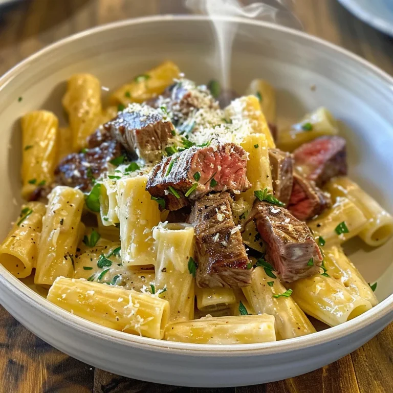 Garlic Butter Steak Tips with Cheesy Rigatoni
