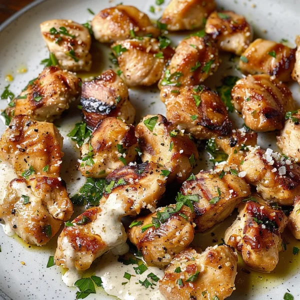 Grilled Chicken Bites with Creamy Garlic Sauce