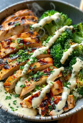 Grilled Chicken & Broccoli Bowls with Creamy Garlic Sauce