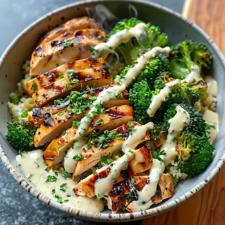 Grilled Chicken & Broccoli Bowls with Creamy Garlic Sauce