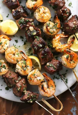 Grilled Steak and Shrimp Skewers with Garlic Butter