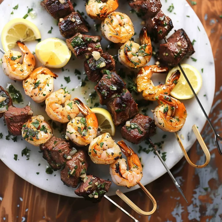 Grilled Steak and Shrimp Skewers with Garlic Butter