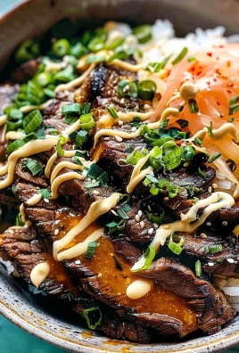 Korean BBQ Steak Rice Bowls with Spicy Cream Sauce