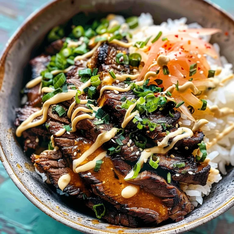 Korean BBQ Steak Rice Bowls with Spicy Cream Sauce