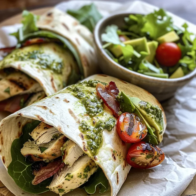 Pesto Chicken and Avocado Bacon Salad Wraps