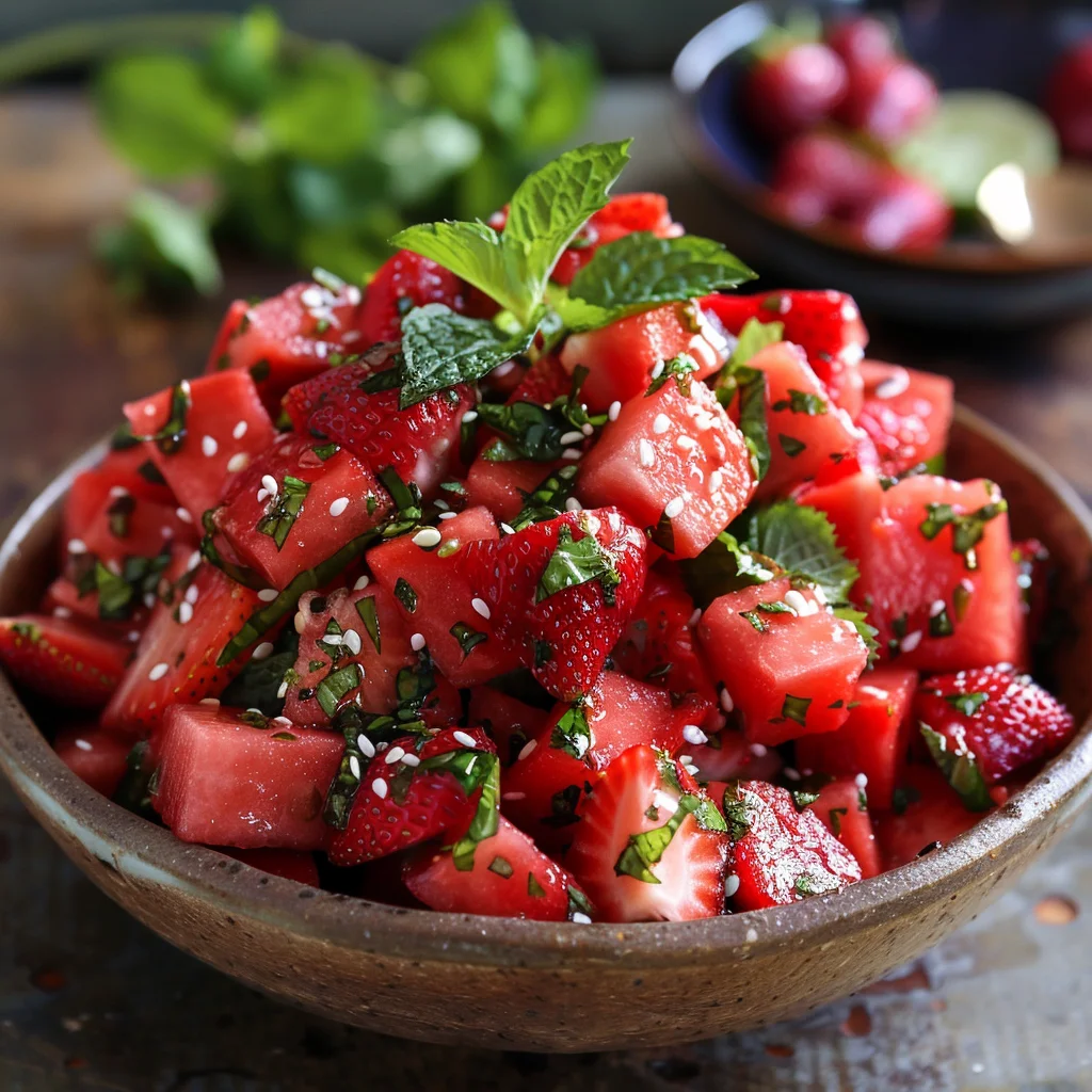 Watermelon Salad With Strawberries & Honey Lime Dressing image 2