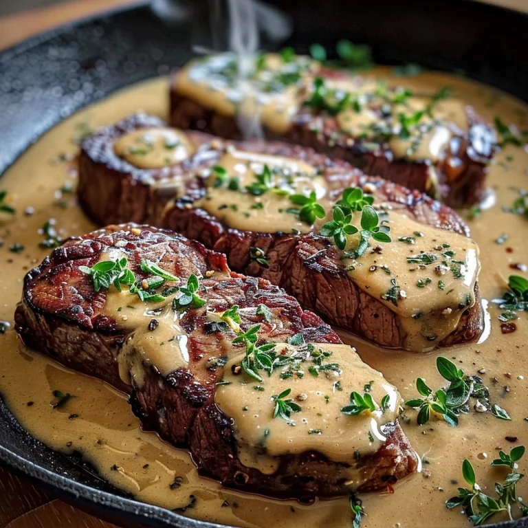 Cast Iron Bavette Steak with Whiskey Garlic Cream Sauce