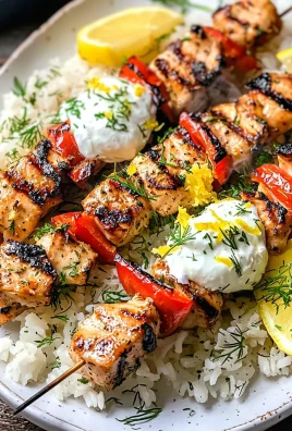 Greek Chicken Skewers with Lemon Rice