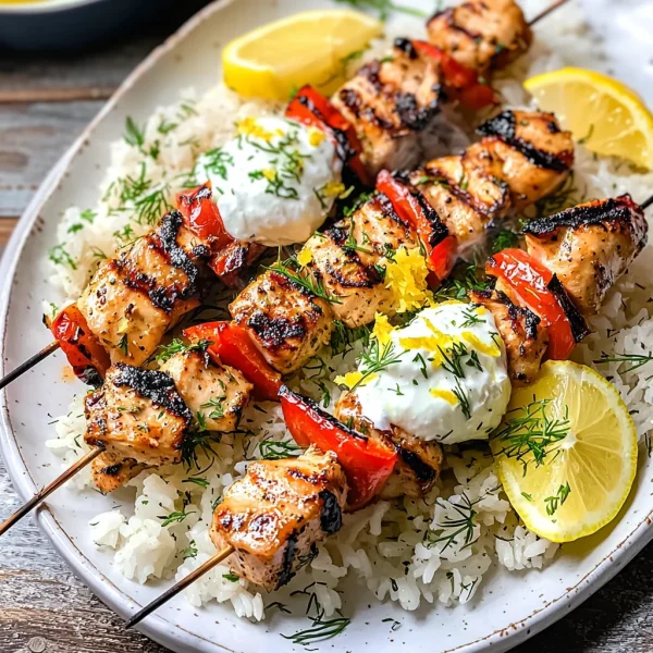 Greek Chicken Skewers with Lemon Rice