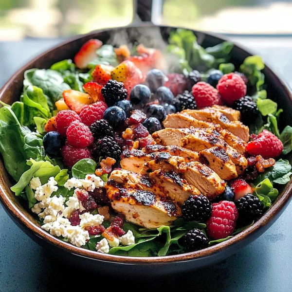 Grilled Berry Feta Chicken Salad with a Sweet Chipotle Dressing
