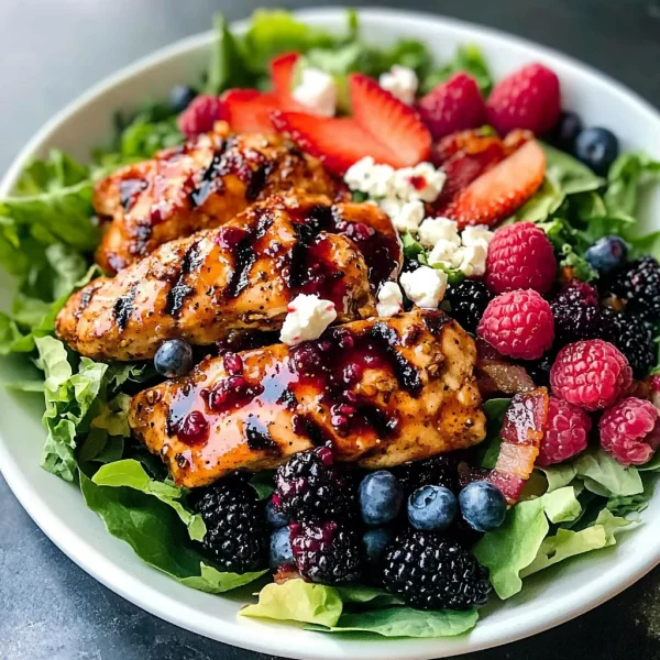 Grilled Berry Feta Chicken Salad with a Sweet Chipotle Dressing