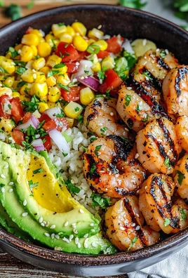 Grilled Shrimp Bowl with Avocado, Corn Salsa & Creamy Garlic Sauce