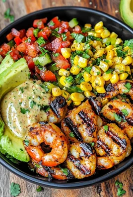 Grilled Shrimp Bowl with Avocado, Corn Salsa & Creamy Sauce