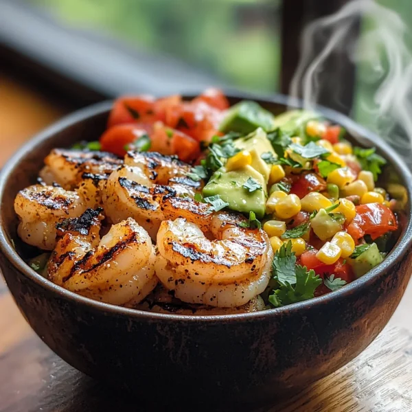 Grilled Shrimp Bowl with Avocado, Corn Salsa & Creamy Garlic Sauce: An Incredible 7-Ingredient Recipe